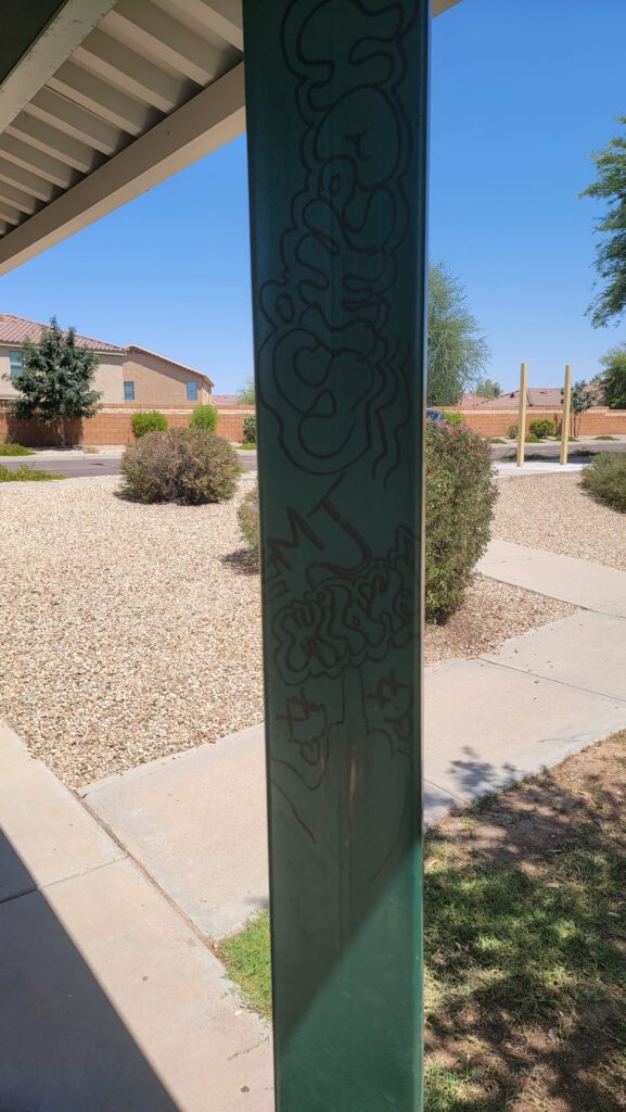 Tagging on Ramada Posts which were Recently Painted